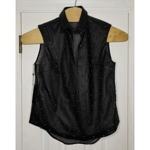 Kimora Lee Simmons Women's Studded Sleeveless Collared Shirt Black‎ 10 New